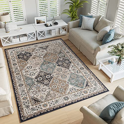 TAPISO Dubai Teppich Kurzflor Beige Orientalisch Traditionell Klassisch Mosaik Ornament Floral Blumen Design Schlafzimmer Wohnzimmer ÖKO-TEX 60 x 100 cm