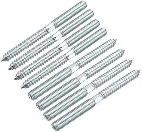 sourcing map M10 Hanger Bolts Length 4-5/8(117mm) Double Headed Bolts Self-Tapping Screw 10mm Wood Joint Furniture Legs 8pcs