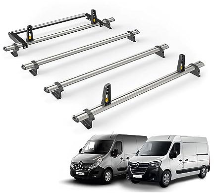 Van Guard Roof Rack for Renault Master 2010+ 4 Aluminium Roof Bars, Rear Ladder Roller with Loadstops - UltiBar Plus - VG286-4/VGR-03