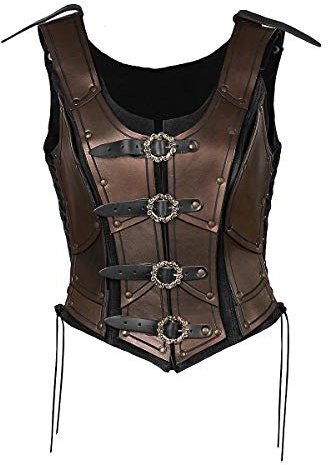 Andracor - Frauen Lederrüstung Kriegerin - Vollbrust Leder Corsage mit Trägern aus schwerem Rüstleder für LARP, Mittelalter, Steampunk, Gothic - Braun: XS-XXL