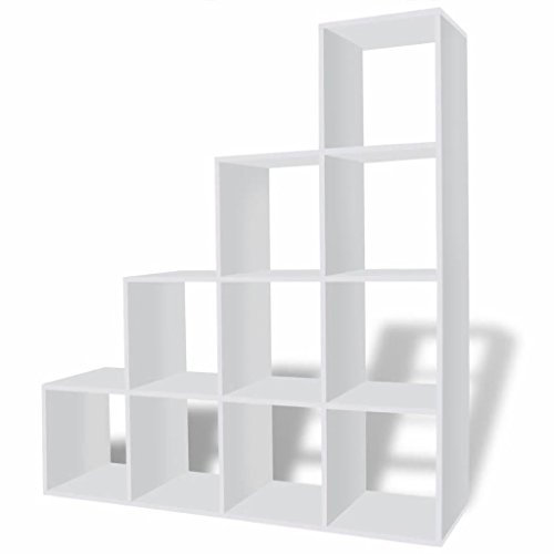 Festnight Treppenregal Bücherregal mit 10 Offene Fächer Ordnerregal Büroregal Holzregal Küchenregal Wandregal 142 cm Weiß