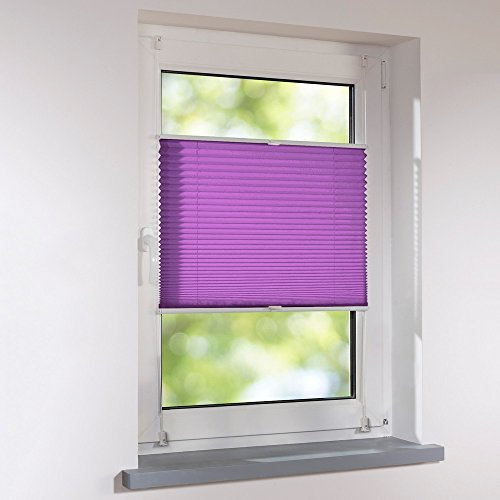 Plissee Klemmfix Breite 90 x 220 cm Höhe verspannt - Farbe lila-aubergine - Standardplissee Rollo Jalousie Raffrollo Faltrollo Faltstore Fertigplissee ohne Bohren für Fenster und Türen