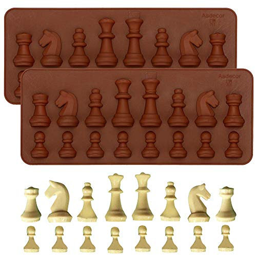 Schach-Formen für Schokolade, Süßigkeiten, internationales Schachspiel, Silikonform, Epoxidharz, zum Gießen von Fondant, Papier, Ton, Wachs, 2 Stück
