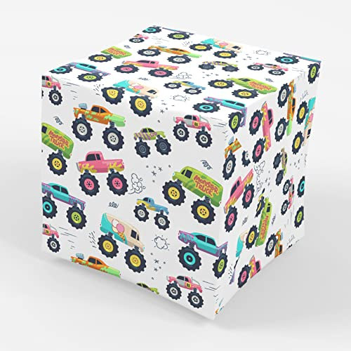 Monstertruck-Party-Geschenkpapier, flach gefaltet, 76,2 x 50,8 cm, 3 Blatt