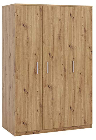 Mirjan24 Kleiderschrank Bianco 3D, 3-türig Schrank mit Einlegeplatten und Kleiderstangen, Drehtürenschrank, Dielenschrank Farbauswahl (Eiche Artisan)