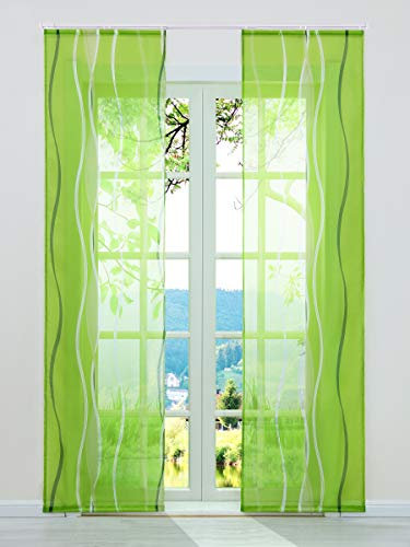 ESLIR 2er Set Flächenvorhänge Schiebegardinen Voile Gardinen mit Klettband Schiebevorhang Transparent Vorhang Wellen Muster Grün BxH 57x175cm 2 Stück