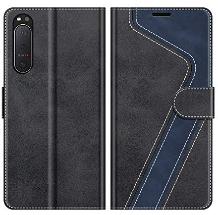 MOBESV Hülle für Sony Xperia 5 II 5G Handyhülle, Lederhülle mit Kartenfach, Klapphülle mit Ständer, Flip Case Handytasche Schutzhülle, Modisch Schwarz