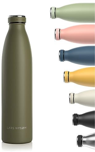 LARS NYSØM Gourde INOX 1000ml | 1L Bouteille d’eau isolée | Gourde étanche pour Le Sport, la Bicyclette, Les Enfants (Olive Green, 1000ml)