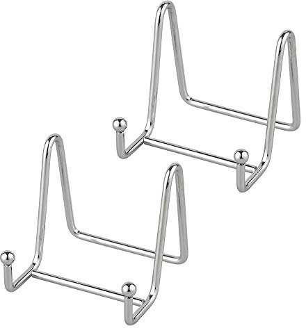 Staffelei Teller Ständer Aufsteller Halter - 2 Stück Eisen Metall Tellerständer Tellerhalter - Dekoteller Halterung - Bilderrahmen Ständer - Bildaufsteller - Staffelei für Bücher - Silber - 7,6 cm