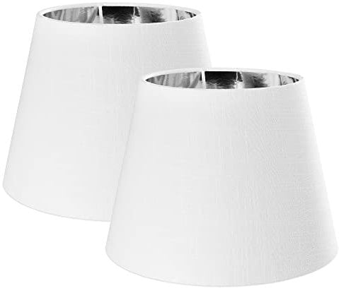 Navaris 2x Lampenschirm Tischlampe E27 rund - 16,2x15,3x22cm - Lampenschirme für Tischlampen Set - E 27 Leuchtenschirm - Weiß Silber