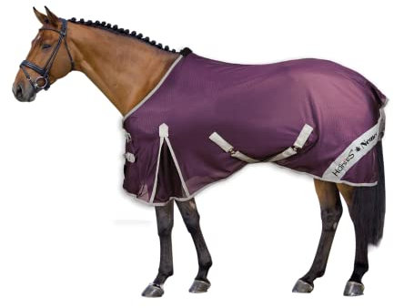 Horses, Coperta Antimosche Traspirante, Modello Nemesis, Scherma dai Raggi Solari, Rete Fitta in Tessuto Mesh, Contro Mosche ed Insetti (145 cm, Bordeaux)