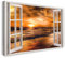 Printistico Bilder Fensterblick 120x80cm Baumwoll-Leinwand auf Keilrahmen mit Aufhänger moderner Kunstdruck XXL Wandbilder Wand-Dekoration Sonnenuntergang Meer Strand Urlaub Sommer - Natur-Fotografie