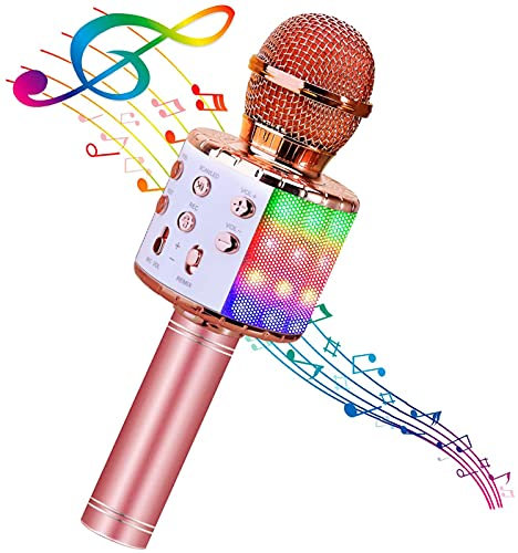 Wireless Bluetooth Microphone Mobile Phone K Song Treasure Microphone Speaker Integrated Home Wireless Capacitor Microphone (Rose Gold)