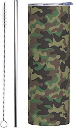Military Camouflages Camo Tumbler Cup 20 oz, Stainless Steel Mug Vaccum Insulated Skinny Tumblers with Lid and Straw Double Wall Feak Proof Coffee Travel Mug Birthday Gift for Women Men