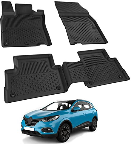 Auto Fußmatten Kompatibel mit Renault Kadjar 2015-2022 Geruchlos 4.5D Passform Allwetter Automatten 5 Teilige | Antirutschmatte Hoher Rand Gummimatten Schwarz Fussmatten Vorne Hinten Autoteppich