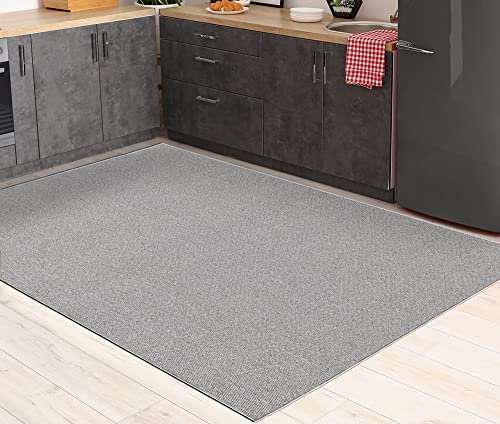 Mia´s Teppiche Enya Moderner einfarbiger Teppich Wohnzimmer, für die Küche geeignet, Tufting, robuster Kurzflor mit Filz-Rücken, weich & pflegeleicht, Grau, 160 x 230 cm