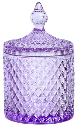 Sizikato Diamant-facettiertes Glas Süßigkeitenglas mit Deckel, 530 ml lila dekoratives Glas, Nussglas, Trockenobst-Vorratsdose.