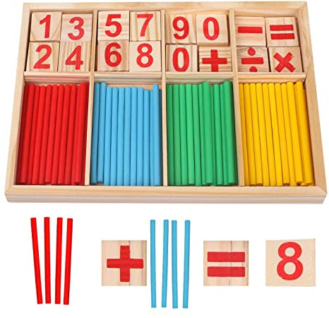 Butyeak Rechenstäbchen Holz Zahlen, Montessori Mathe Spielzeug, Mathematisches Spielzeug Holz, Pädagogisches Mathe-Spielzeug,Transparente Tasche mit Kordelzug, Lernspielzeug für die frühe Kindheit