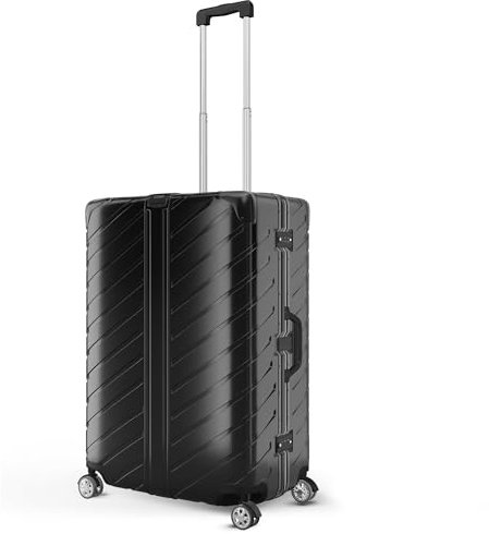 LETTOO Hartschalenkoffer groß 105L | Reisekoffer mit Alu-Rahmen - Extrem Stabiler Trolley Koffer mit Taschen-Befestigung [WASSERGESCHÜTZT] Eckenschutz (schwarz, Trolley Koffer 29)