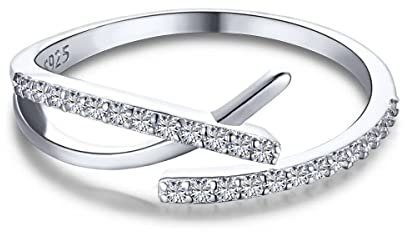 GemKing YC120005-S-W-WH Open Wrap Adjustable Stacking Bypass Ring for Women Offset Diamond Ring in 925 Sterling Silver or 18k Yellow Gold Vermeil