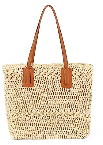 SUTUKU Grand Sac de Paille pour Les Femmes Tissé Plage Sac Fourre-Tout Fait à la Main au Crochet d'été Sac à Bandoulière Hobo Sac pour Les Voyages