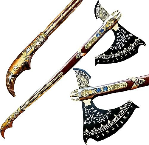 HandSmith™ God of War Kratos Axe - Handmade Viking Cosplay Axe with Genuine Leather Sheath, Prop Replica, Costume Weapon (B- Upgraded)