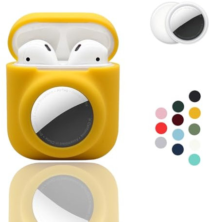 CAQAKA - Funda protectora antiarañazos, anticaídas, antipérdida, compatible con AirPods de 2ª/1ª generación y AirTag, funda de silicona suave para niños, niñas, mujeres y hombres