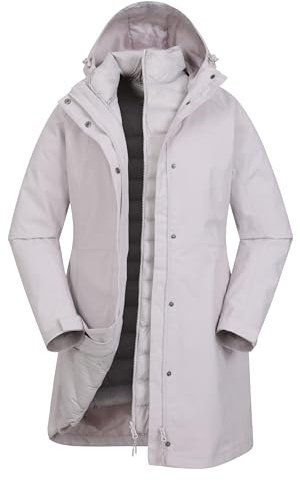 Mountain Warehouse Alaskan 3-in-1 Damen Winter Mantel - Lange, wasserdichte Winterjacke, Warme Steppjacke Innenjacke mit Reißverschluss & Kapuze Hell-Beige Damengröße EU 50