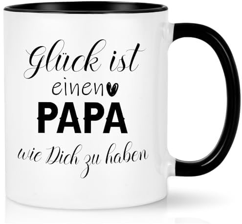 Joymaking Kaffeetasse Geschenk für Papa Vatertagsgeschenk Geburtstagsgeschenk Geschenkidee Tasse Papa mit Spruch - Glück ist einen Papa wie dich zu haben, Schwarz 320ml