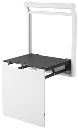 Duschsitz Klappbar Wandklappstuhl,Aluminiumlegierung Faltbarer Wandhocker Wandmontierter,Handlauf,Anti-Rutsch Pads,Baden,Wechseln Schuhe für Eingangsbereiche (Weiß)