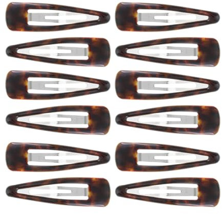 Righe e Pois fermacapelli - 12 Mollette per capelli clic clac in metallo rivestito in gomma - 7 CM - confezione da 12 fermagli per capelli (Marrone Tartarugato)