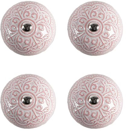 Clayre & Eef Türknauf 4er Set Ø 4 cm Rosa Keramik Möbelknopf