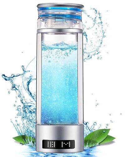 ZHJSHOU Botella de Agua de Hidrógeno, Generador Hidrogenado Ionizador de Agua,ecnología SPE y PEM,Hasta 6000PPB,con pulverizador, Manguera Nasal para Viaje a Casa(plata,350ML)