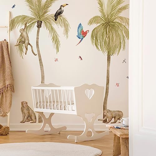 Mica-Mica Safari Wandtattoo für Kinderzimmer, Wanddeko, Wandsticker (X-Large, Palme mit Vögel)