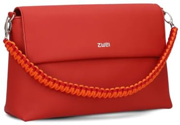 Zwei Damen Schultertasche Yuna YU60 Handtasche 3 Liter klassisch elegante Abendtasche mit Magnetklappe & Reißverschluss Schlüsselband kurzer geflochtener + langer Schultergurt Umhängetasche (red)