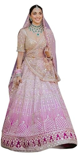 TRENDMALLS Chemisier de mariée semi-cousu Lehenga Choli avec Dupatta pour femme, rose, taille unique