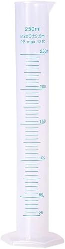 1Pc Zylinder Messbecher aus Kunststoff Messzylinder Borosilikatglas Messbecher für Wissenschafts Labor Messwerkzeuge Flüssigkeiten Messgeräte Reagenzglas Ausgießer (250mL),Glaswaren and Laborwaren