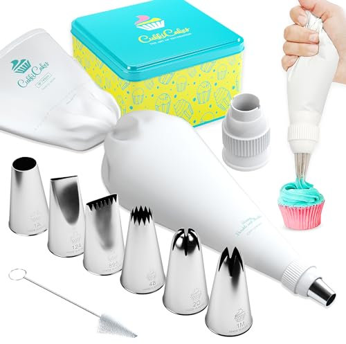 CukkiCakes Kit de Repostería Profesional (16 pcs): Manga Pastelera Reutilizable + Boquillas grandes (S, M, L, XL) + Plus Acopladores, para decoración de Cupcakes, Tartas y Croquetas - Made in Korea
