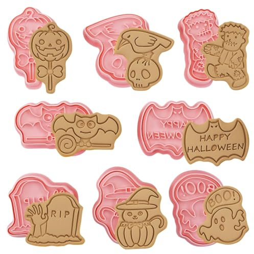 Halloween Ausstechformen, 8 Stück 3D Keksausstecher Halloween, Keksausstecher Set Inklusive Geister, Totenkopf, Kürbisse usw, Plätzchenformen für halloween, Plätzchen und Fudgeherstellung