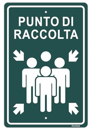 Acuxiaza Cartello Punto di Raccolta : 30x20cm Cartello di emergenza e sicurezza in Alluminio Metallo Protezione UV Superficie Riflettente Impermeabile e Anti-fouling