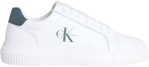 Calvin Klein Herren Cupsole Sneaker Chunky Mono aus Leder, Mehrfarbig (Bright White/Seaside Aqua), 41