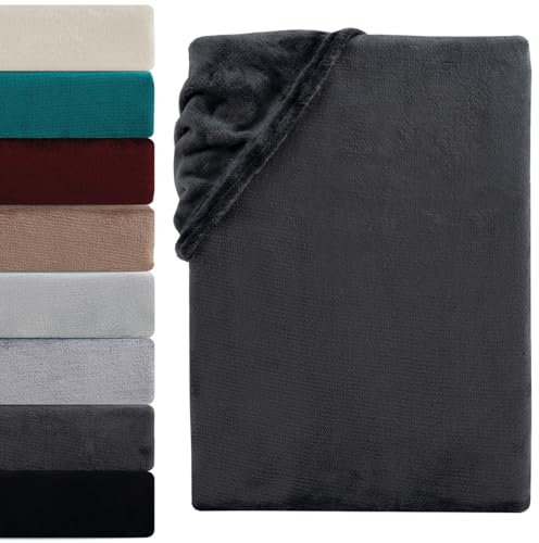 Visaggio Cashmere Touch Plüsch Spannbettlaken Premium Flauschiges Winter Nicky Teddyplüsch Spannbetttuch Bettlaken 180x200-200x200 cm Anthrazit