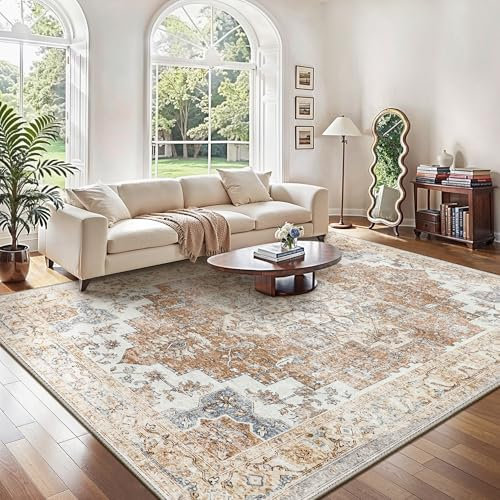GENIMO Vintage Teppich 140x200cm, Teppiche Wohnzimmer, Waschbare Teppiche, Boho Teppich, Kurzflor Carpet rutschfest, Schlafzimmer, Esszimmer, Büro