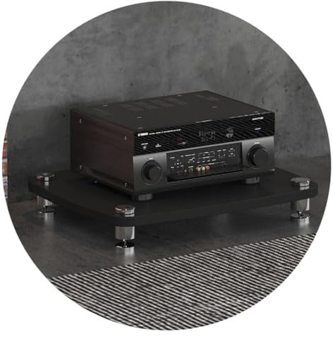 HiFi-Audio-Schrank mit Einlegeböden aus gehärtetem Glas, TV-Ständer mit Medien-Aufbewahrung, schwarz, HIFI-Rack (1 Etage, 60 x 48 x 10 cm)
