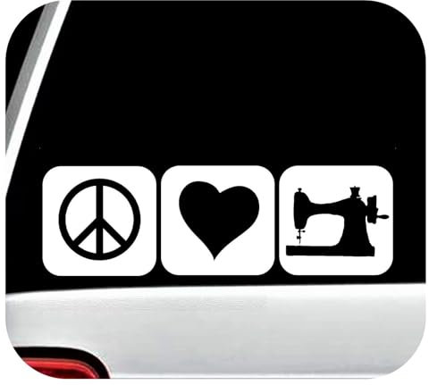 Rakelfix Handarbeit nähen Herzschlag Liebe Frieden Nähmaschine Aufkleber Größe/Farbe ANPASSBAR Sticker Autoaufkleber