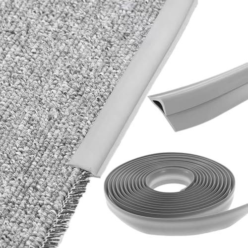 5M Grey Carpet Trim Strip Self Adhesive PVC Laminate Floor Door Strip Door Floor Transition Threshold Trim and Edgings Rubber Flooring Edge Strip, Light Grey