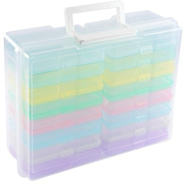 Vaessen Creative Aufbewahrungsbox Transparent mit Deckel und Griff von 37,5 x 30 x 13 cm - Mit 16 Döschen von 17 x 12 x 3 cm - Für Scrapbooking, Karten Basteln und Schmuckherstellung