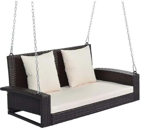 Xumh2024-3 Garden Bench Park Bench Suitable For Deck Outdoor Garden Swings Backyard Swing Chair 2-Person Wicker Hanging Porch Swing Garden Freight Furniture Suit for Garden, Porch and Park