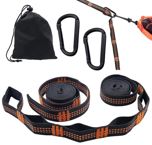CONNECTION 2 Pièces Sangle Hamac Arbre 2 m x 2.5 cm Fixation Hamac Sangles pour Hamac avec 2 Mousquetons et Sac de Transport Portée de 300kg pour Extérieur Randonnée Camping Balançoire Siège Suspendu
