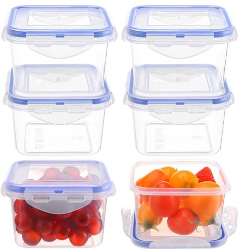 Lot de 6 boîtes alimentaires avec couvercles hermétiques en plastique - Boîtes de rangement pour aliments à collation - Anti-fuite - Empilables - Avec couvercle à clip - Pour friut, yaourt, collation